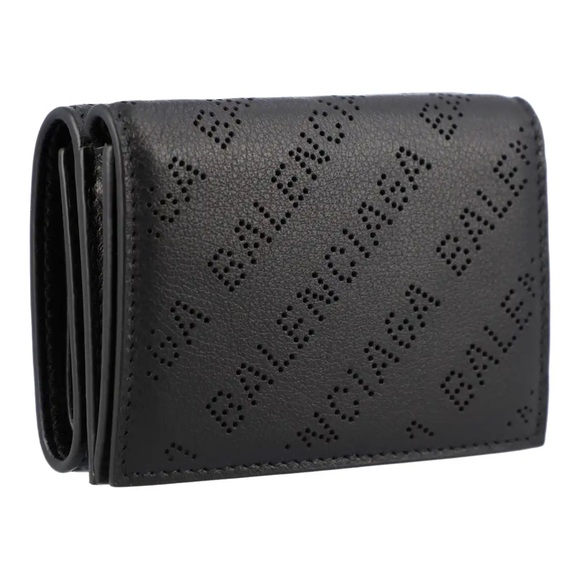 BALENCIAGA Leather Punching Mini Wallet Trifold Black Women Unused S1904 - Picture 8 of 16